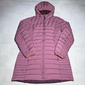 Eddie Bauer Down Puffer Jacket Womens Medium Pink‎ Softshell Full Zip Hooded